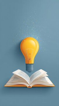 Illumination of Knowledge: A radiant light bulb hovers above an open book, symbolizing the spark of innovation and the power of knowledge, education, learning, and study.
