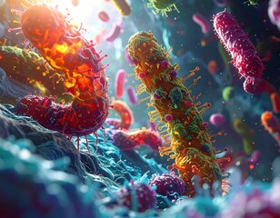 Colorful microscopic organisms, vibrant and detailed
