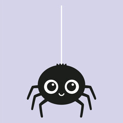 cute spider cartoon character posing down with thread from above