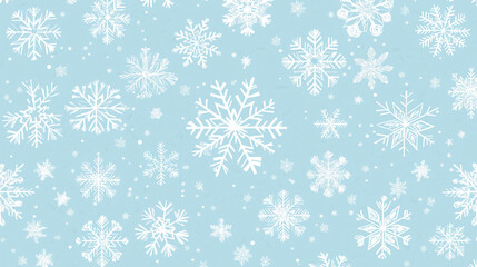White snowflakes pattern on light blue background in flat style