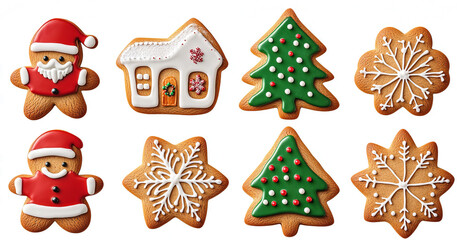 set of gingerbread cookies isolated on a transparent background, 