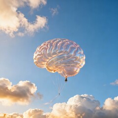 Brain-shaped balloon floating in the sky