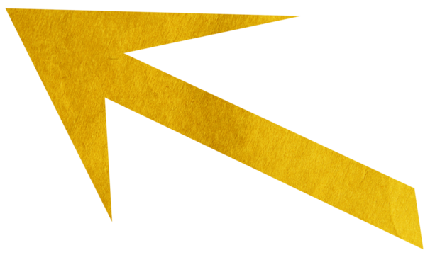 Yellow paper arrow sign on transparent background PNG