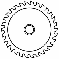 Circular saw or buzz saw blade vector icon, outline gear wheel with sharp teeth, industrial tool symbol for cutting wood or metal, used in machinery, carpentry, and engineering.