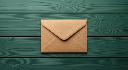 A Single Brown Cardboard Envelope Lying on a Green Wooden Surface