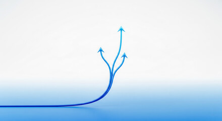 Business growth and opportunity concept with diverging blue arrows, minimalist design representing choice, strategy, different paths and future development