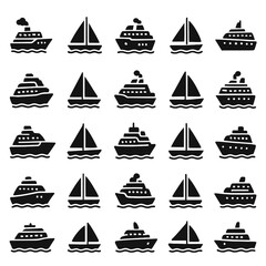 Sailing Boat and Ship Silhouette Icon Set