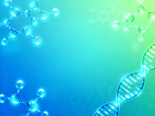 Abstract Pharmacology Background with Molecular Structures and DNA Helix