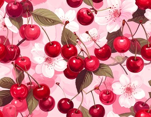 Cherry blossoms, vibrant pattern