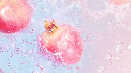Fresh pomegranates float in the water