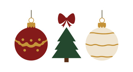 Flat vector Christmas ornament (bauble) with tree and bow  