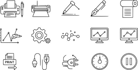 Stroke vector printer line icons.