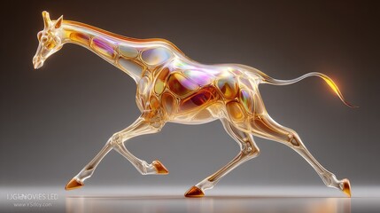 Dynamic glass giraffe running in studio artistic sculpture modern art abstract design captivating view