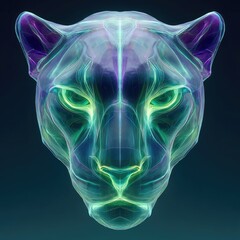 Dynamic neon panther head art digital creation modern aesthetic abstract environment front view visual concept