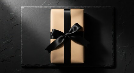 Elegant Gift Box Wrapped in Kraft Paper with Black Ribbon