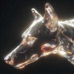 Dynamic glass dog sculpture modern art exhibition abstract design dark studio environment close-up view creative concept