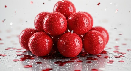Festive Red Spheres with Sparkling Confetti Decorations