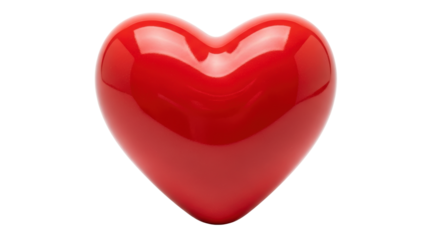 Isolated red heart reflecting light, romantic valentine love concept, glossy, shiny surface