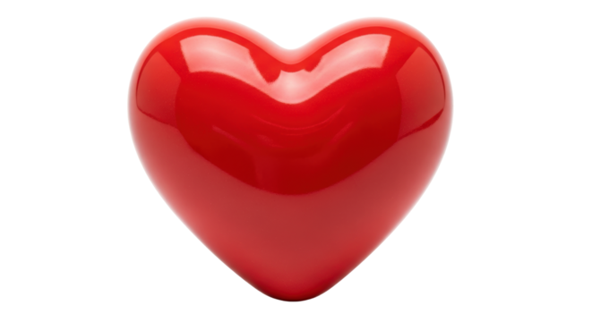 Isolated red heart reflecting light, romantic valentine love concept, glossy, shiny surface