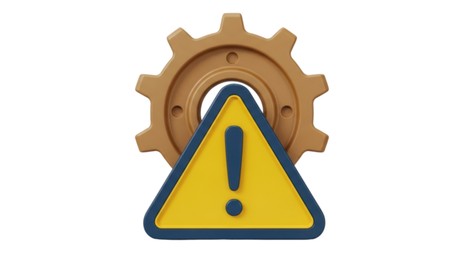 Isolated Gear and Warning Sign representing Mechanical Error and Technological Problem