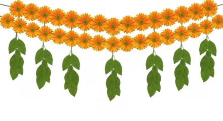 Traditional Indian Marigold Flower and Mango Leaf Garland for Festivities.