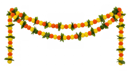 Traditional Indian Marigold and Mango Leaf Garland Decoration.