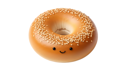 Close up of a sesame seed bagel with a happy face.
