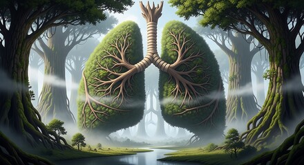 lungs shaped like trees in a magical forest setting