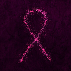 Breast cancer awareness month. Pink ribbon from small dots on dark violet background. Women healthcare abstract vector design