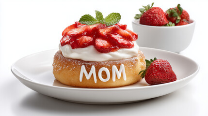 Delicious donut topped with strawberries and cream for Mother's Day  