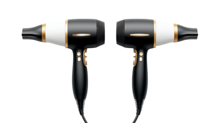 Black and Gold Hair Dryers on Transparent Background