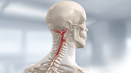 Detailed Human Anatomy Illustration of Cervical Spine and Blood Vessels