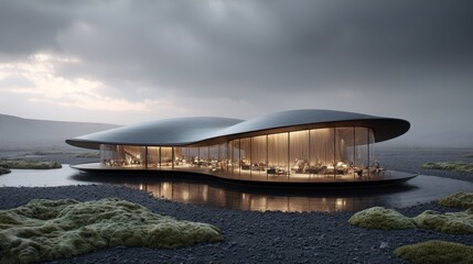 Modern Architectural Design of a Futuristic Building in Landscape