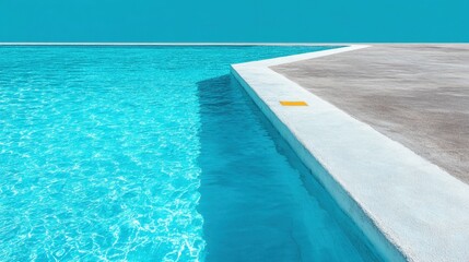 Tranquil View of a Modern Swimming Pool with Crystal Clear Water and a Minimalist Edge Overlooking a Bright Blue Sky, Perfect for Relaxation and Leisure