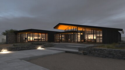 Naklejka premium Modern Architectural Design of a Stylish House with Glass Facade