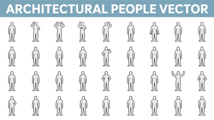 A collection of architectural people vector drawings in a minimalist silhouette style for design and illustration purposes
