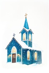 Fototapeta premium Christmas blue tone church architecture christmas snow.