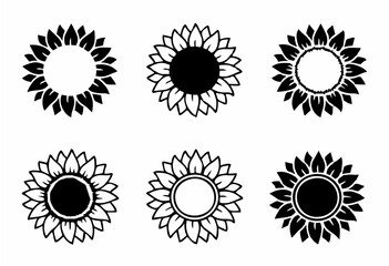 Black Sunflower Icon Set Vect...