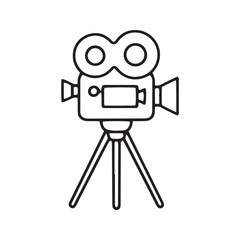 Obraz premium Vintage movie camera line icon vector. Simple outline symbol for retro filmmaking and cinema. Minimalist production glyph for Hollywood and entertainment design. 