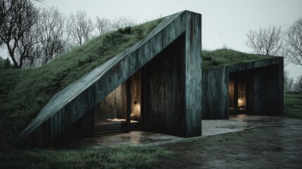 Modern Architectural Design with Grass Roof in Nature Setting