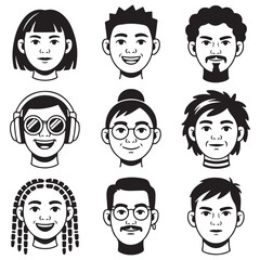 Cartoon Faces with Different Expressions Set