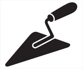 Black silhouette of masonry trowel tool illustration, concept for construction, bricklaying, plastering, cement work, building equipment, handyman repair, architecture, craftsmanship, and industrial d