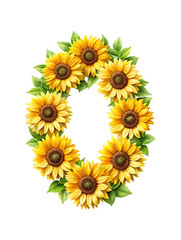 Obraz premium Beautiful floral arrangement with bright yellow sunflowers in a circular design
