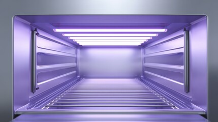 Obraz premium Empty refrigerator interior with bright lighting and sleek design.