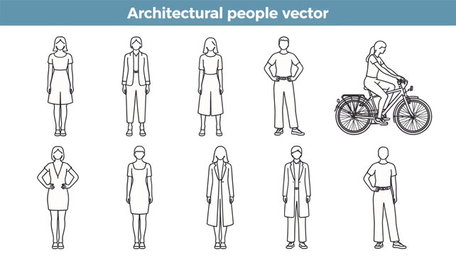 Collection of architectural people vector drawings showing diverse figures in silhouette style for urban planning and design projects