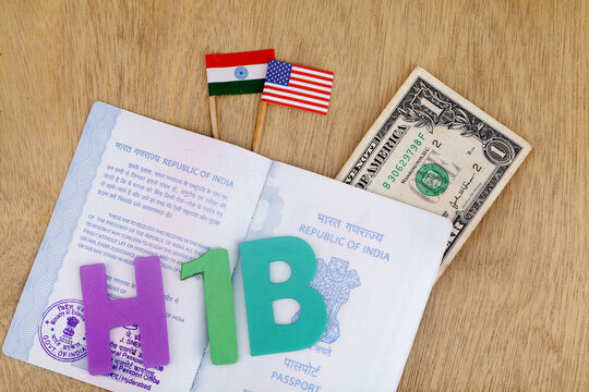 Indian passport and National flags-Concept of H-1B VISA fee