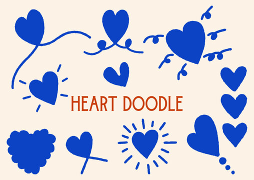 Heart Doodle Set, Heart Symbols in sketch style, Collection of hand drawn love symbols, vector illustration isolated on a background, Cute Heart Icons