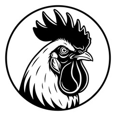 Rooster head in a circular frame, farm animal, rooster, chicken, poultry, rural