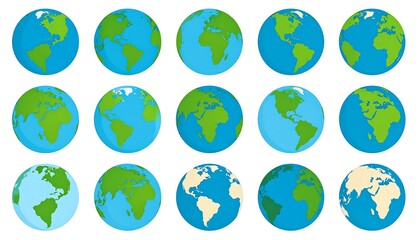 Collection of stylized Earth globes