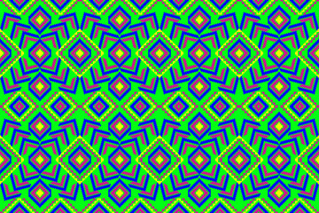 seamless geometric pattern
seamless geometric pattern with a bright color palette. The design features a bold combination of diamonds, sunbursts, and abstract floral motifs in blue, yellow, red, 